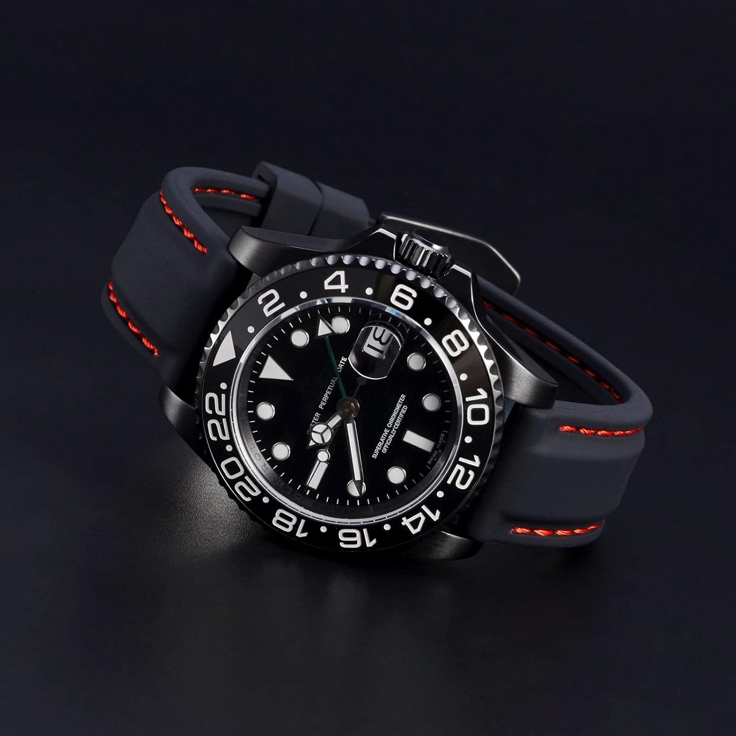 WOCCI 20mm Robust Silicone Rubber Watch Band with Black Buckle (Black) - Image 8