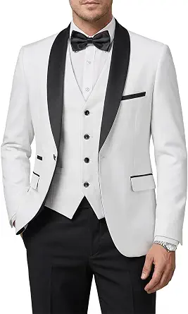 Hihawk Men's 3-Piece Tuxedo Set with Bow Tie, Slim Fit Suit for Wedding and Formal Events