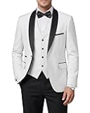 Mens 3 Piece Tuxedo Set with Bow Tie, One Button Shawl Lapel Jacket Vest Pants, Slim Fit Suit Party Wedding Prom Tux