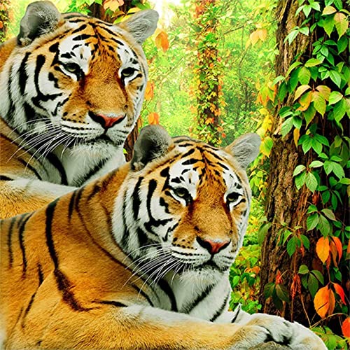 Wild Outdoor Green Forest Tiger Wall Murals, Modern Living Room Sofa Wall Decoration Poster Mural Wallpaper, Wall Stickers Anti-Deformation Eye Catching For Living Room（98.5"W X 68.9"H） #TOP2