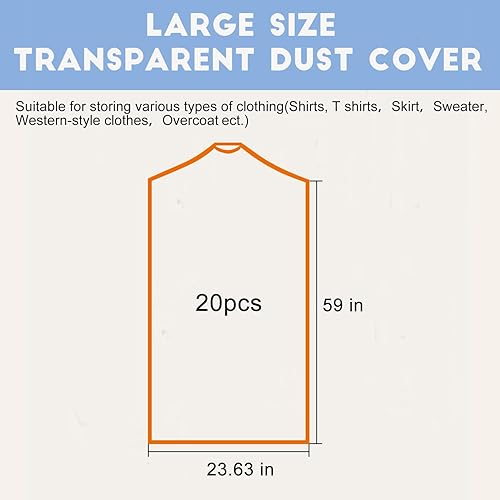 Miniatura 3 de DERIQ - 20 bolsas de plástico para ropa de 60 pulgadas, bolsas de limpieza en seco, bolsas de plástico transparente para limpieza en seco, bolsas de