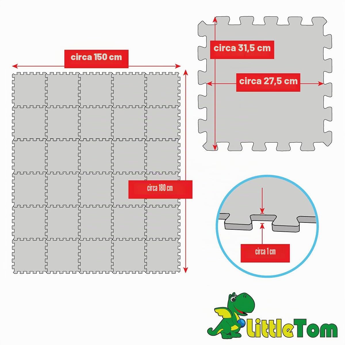 LittleTom 27 Pezzi Tappetino Puzzle per Bambini - 30x30 Tappeto Neonato Tatami da Gioco Schiuma EVA