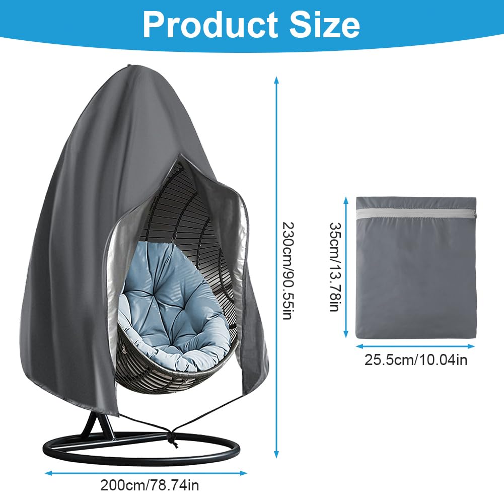 OFFCUP Hanging Egg Chair Cover, 230*200cm 210D Oxford Fabric Swing Chair Cover with Zipper - Image 2