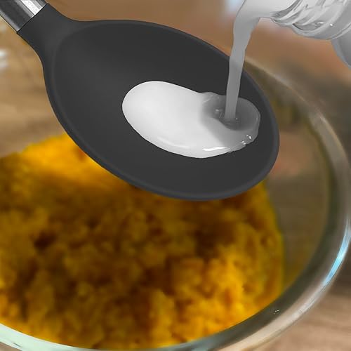 Miniatura 9 de Paquete de 2 cucharas grandes de silicona para cocinar, cucharas sólidas antiadherentes, utensilios de cocina resistentes al calor para mezclar,