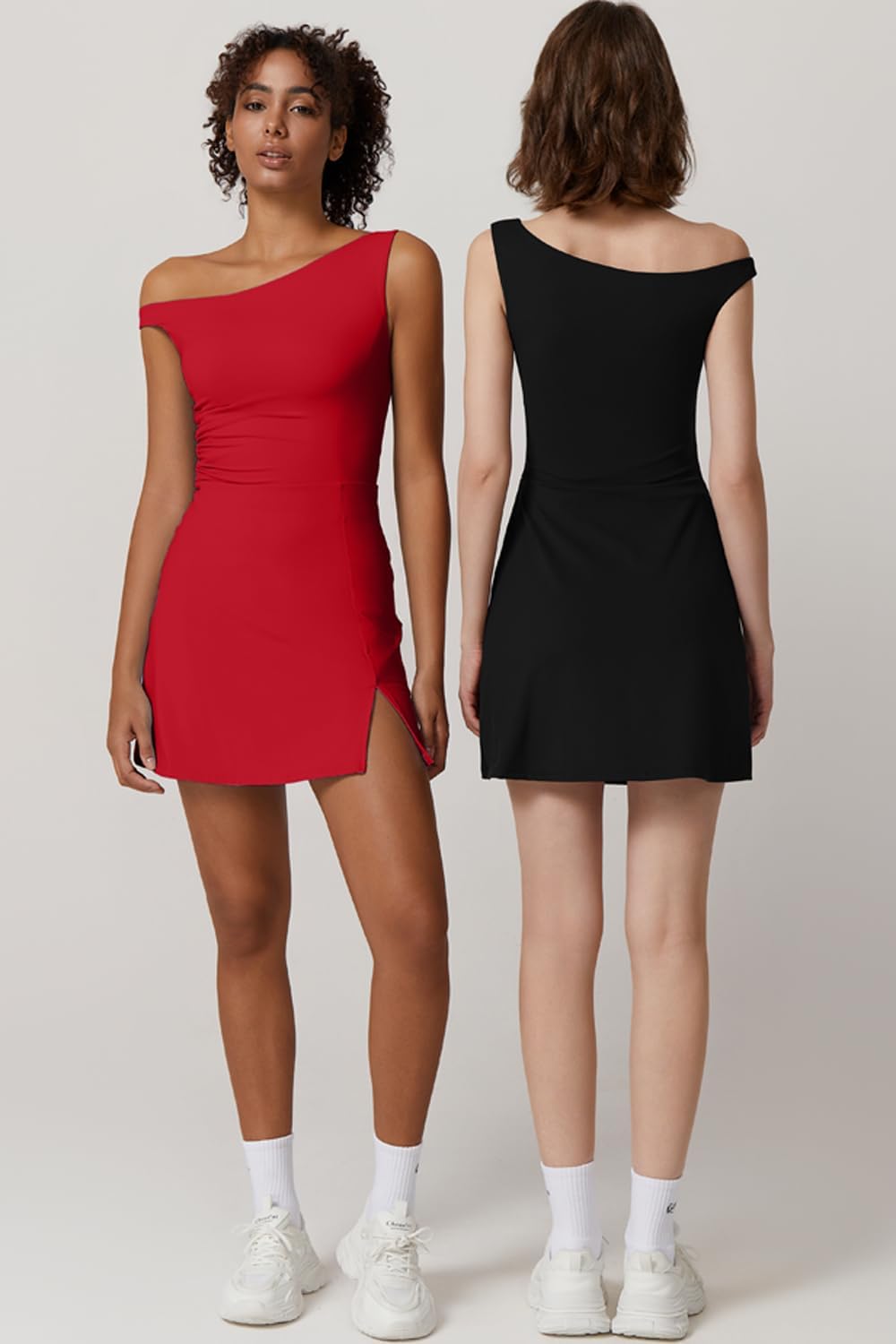 QINSEN Womens One Shoulder Sleeveless Tennis Dress Built in Shorts Golf Athletic Dress with Pockets - Image 5