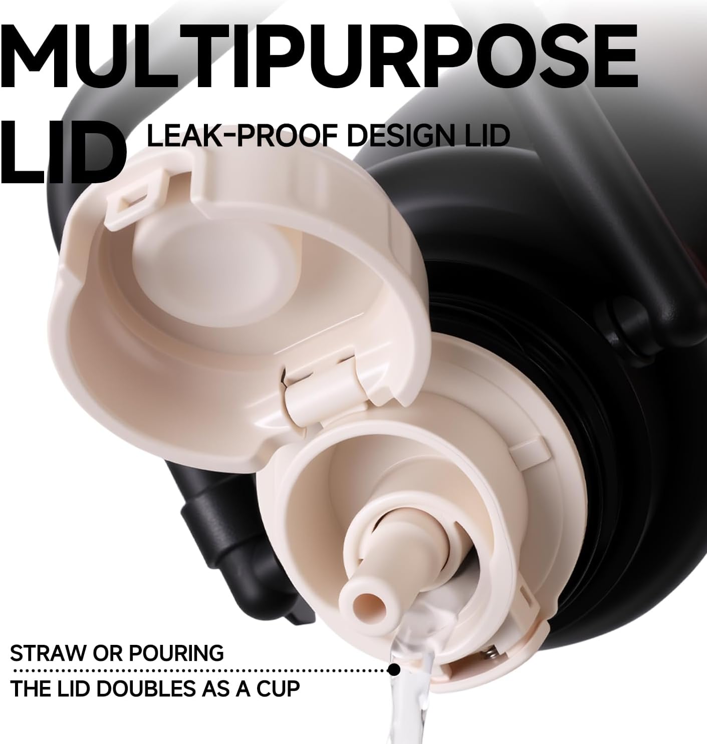 Insulated Water Bottle with POP-UP Straw Leak-Proof, Tea Strainer, Multipurpose Lid Cup, Handle, Stainless Steel, 24-Hour Temperature Control, 30 oz (Black) - Image 7