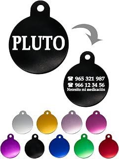 Ibera Gifts - Chapa Perro Grabada en Forma Redonda, Placa Perro Personalizada para Perros y Gatos Medianos a Grandes, Tamaño 30 x 30 mm, Chapa Identificativa Perro y Gato (Negro)