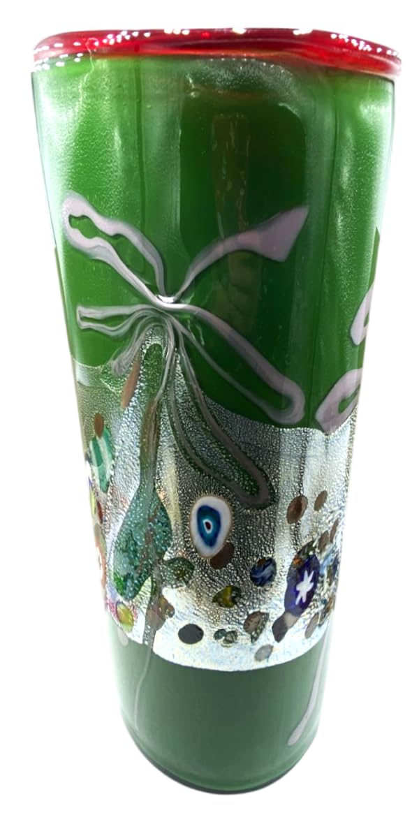Jarrón de cristal de Murano, decorado a mano con murrina y hoja de plata multicolor, arte moderno veneciano MDARG04A