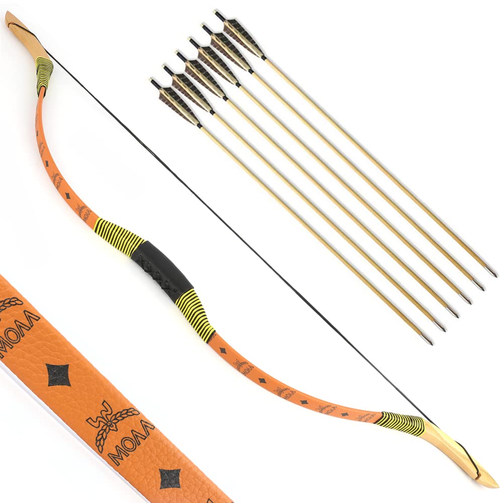 SHARROW Archery Traditional Bow Recurve Bow and Arrows Set Handmade Longbow Wooden Mongolian Horsebow Hunting Bow 20-50lbs for Adult Shooting Practice (25lbs, Type 6)