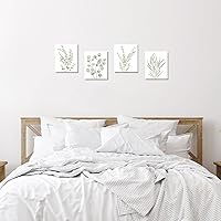 Vista 4 de Erctoo Botanical Plant Canvas Wall Art, Framed Boho Wall Decor for Bathroom, Minimalist Aesthetic Bedroom Wall Art, Sage Green Eucalyptus Leaf