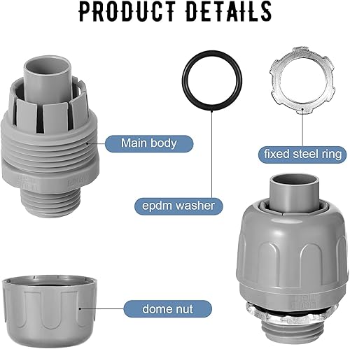 Miniatura 3 de Conector hermético líquido de 12 pulgada, accesorios de conductos eléctricos de PVC, rectos, 180 grados, conector de conducto flexible para el