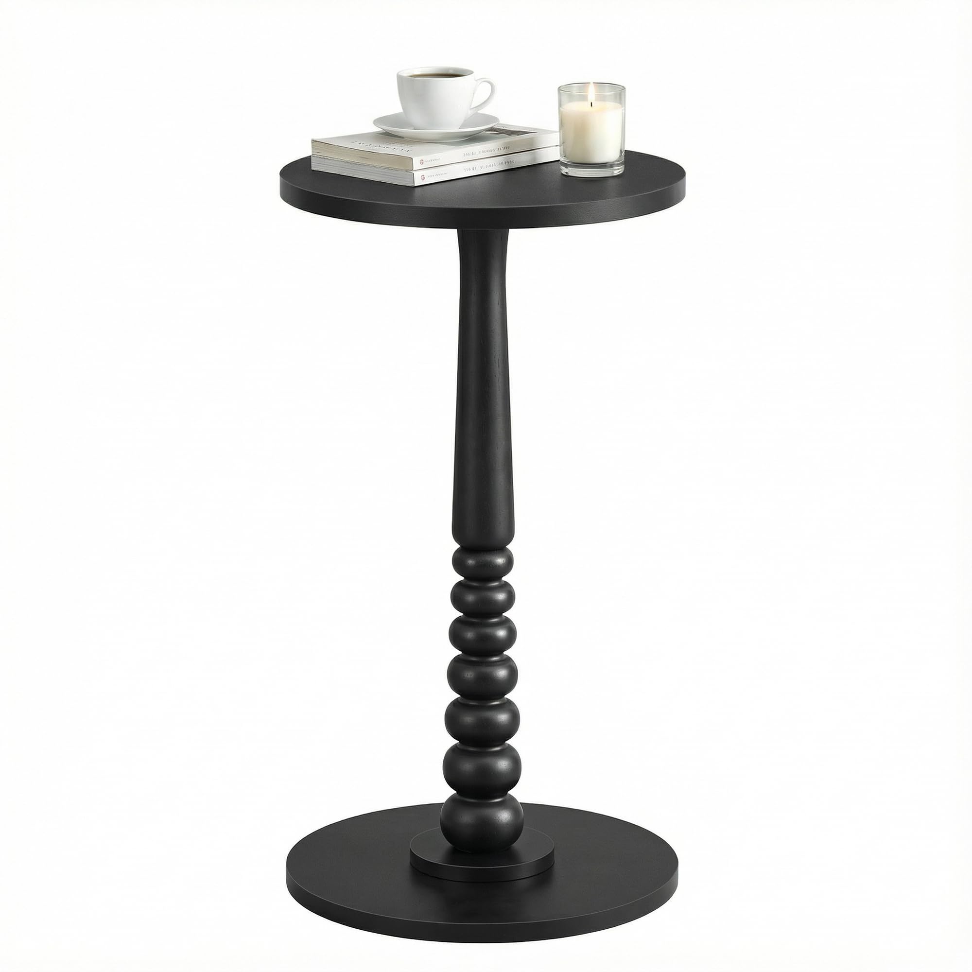 Photo 1 of **color is white**VASAGLE MARIEL Collection - Round Side Table, Small Drink End Table for Small Spaces, Accent Nightstand, Solid Wood Leg, Mid-Century Modern, for Living Room Bedroom, Ink Black ULET293BC01S
