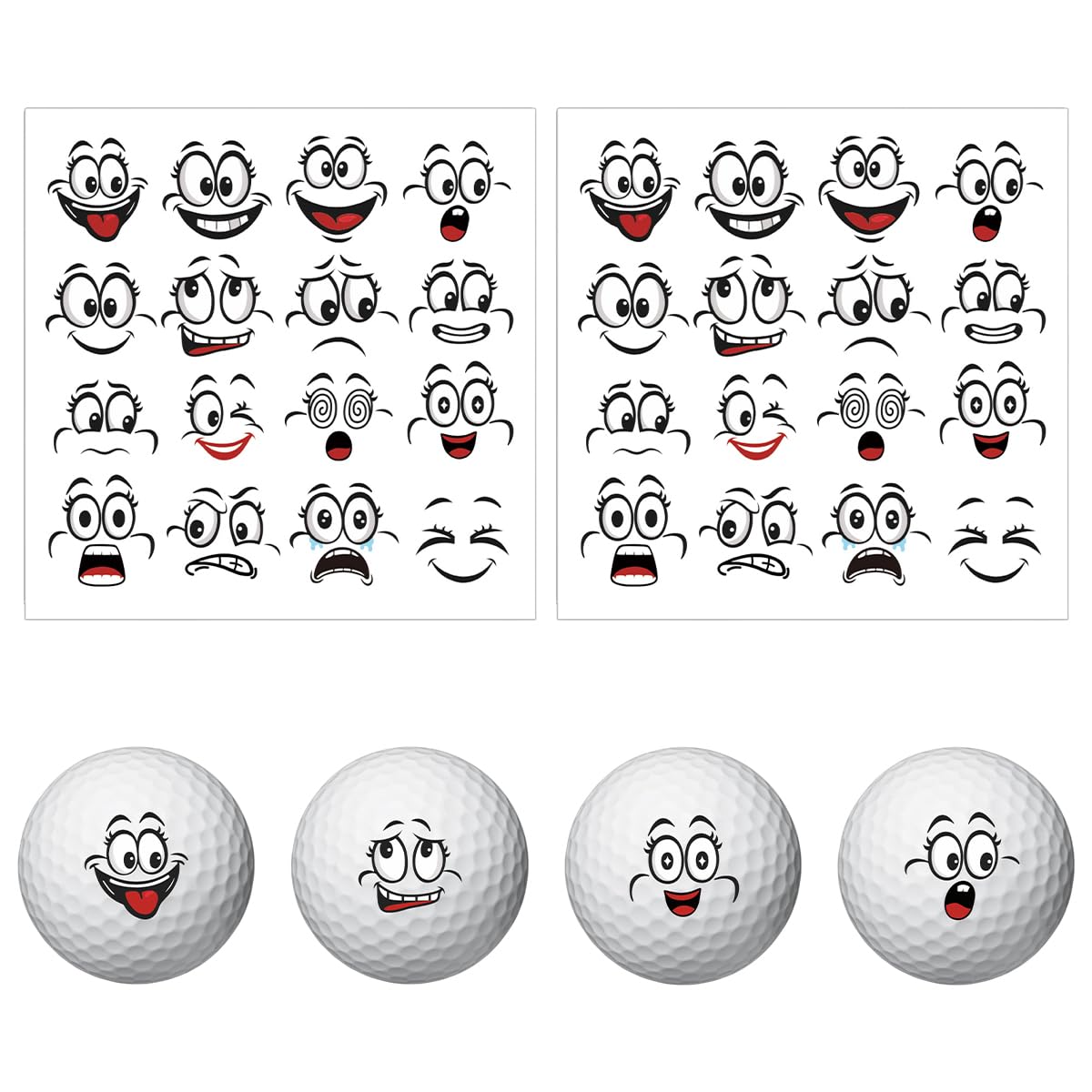 PLIGREAT Funny Expressions Golf Ball Markers 32 Pcs Creative Pattern Marking Stickers for Identify Golf Balls 2 Sheets Golf Ball Customise Markers Golfer Gift Golfing Accessories
