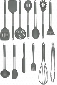 Valletta Mora 14 Piece Stainless Steel Silicone Type Spatula Kitchen Set Grey