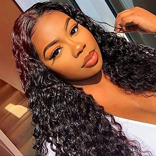 Deep Curly Water Wave Lace Frontal Wigs Human Hair Brazilian Virgin Hair Deep Water Wave Front Lace Wigs With Baby Hair Human Hair Curly Wave Wigs for Black Women Lace Front Wigs (20 inch water wave)