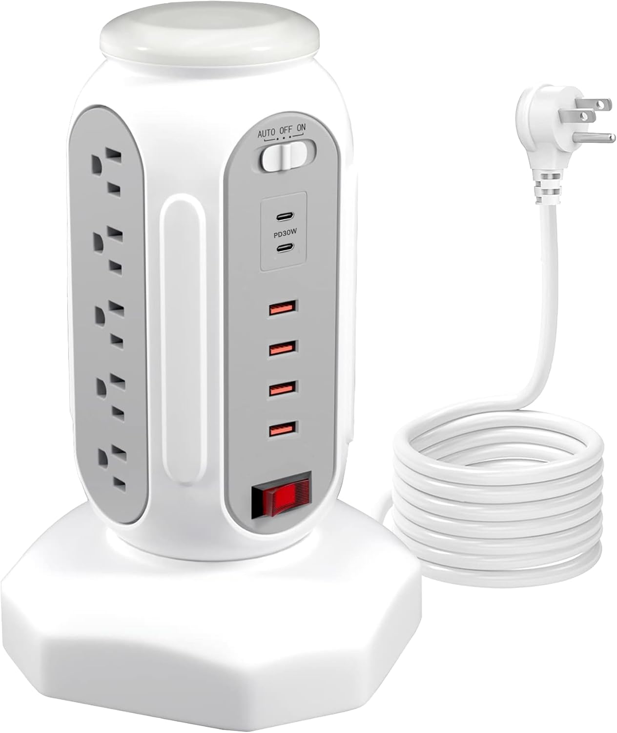 Power Strip Tower 15 Outlets 6 USB Ports, Surge Protector with Colorful Led Light & USB Fast Charge,Desktop Charging Station with 6.5ft Heavy Duty Extension Cord for Home Office(Black)