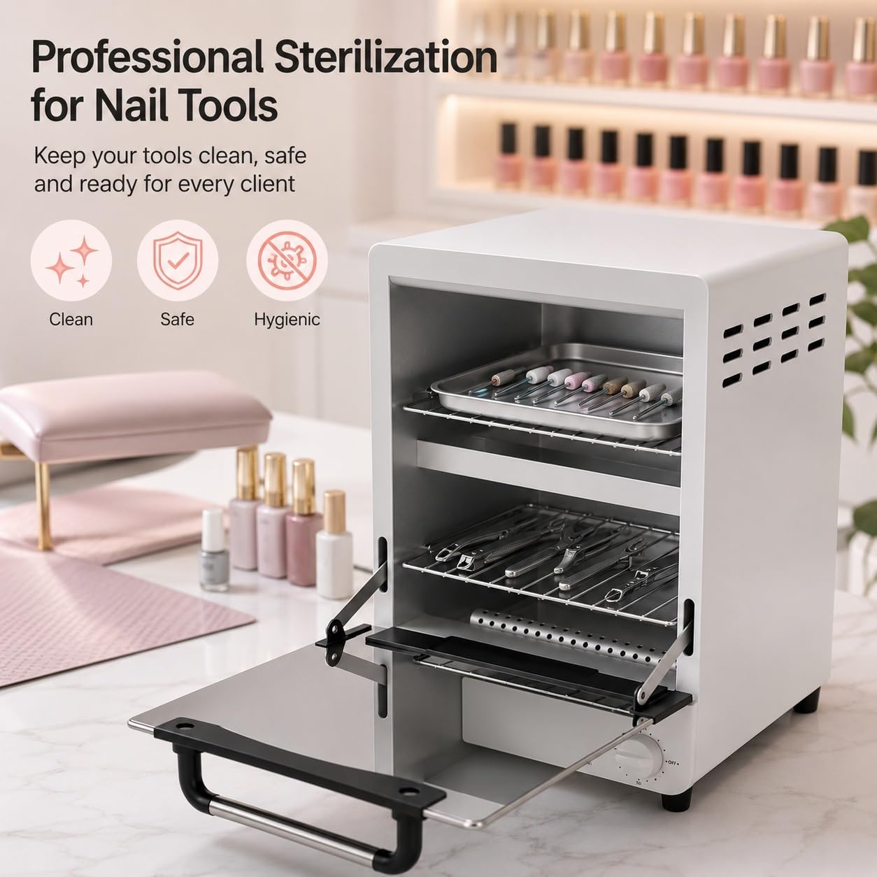 Heißluftsterilisator 12 L, Professioneller Trockensterilisator, Instrumentensterilisator 1000 W mit Doppelkammer, Temperaturregelung 0–250 °C & 0–30 Min Timer, Desinfektionsgerät für Instrumente