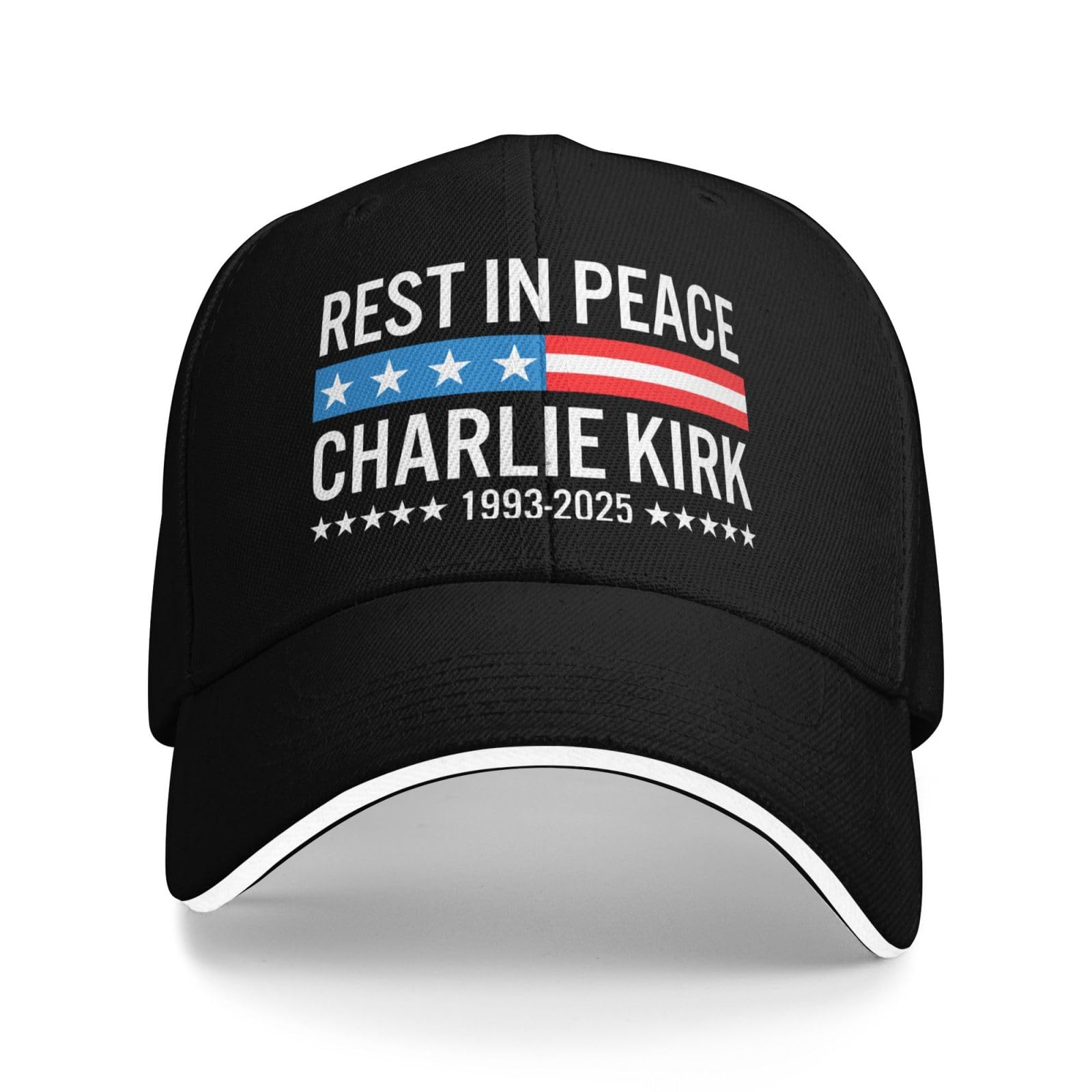 Hacxz Unisex Black Rest In Peace Charlie Kirk Hat Memorial Tribute Charlie 1993 2025 Baseball Cap Adjustable Dad Hat