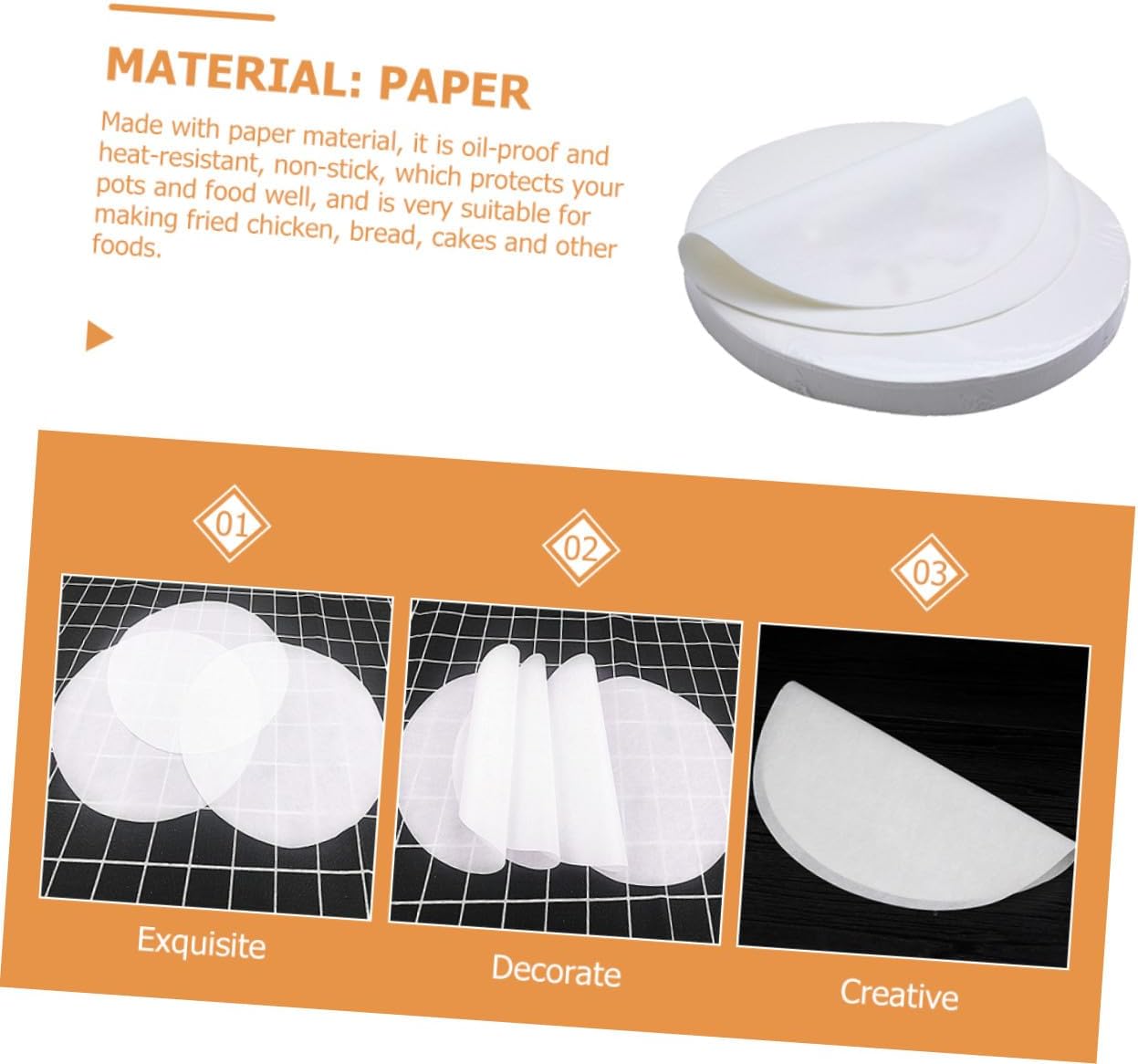 500 Sheets Round Parchment Paper Circles Non-stick Greaseproof Baking for Grilling Cooking Pastry Air Fryer Oven Liners for Home Bakery Use