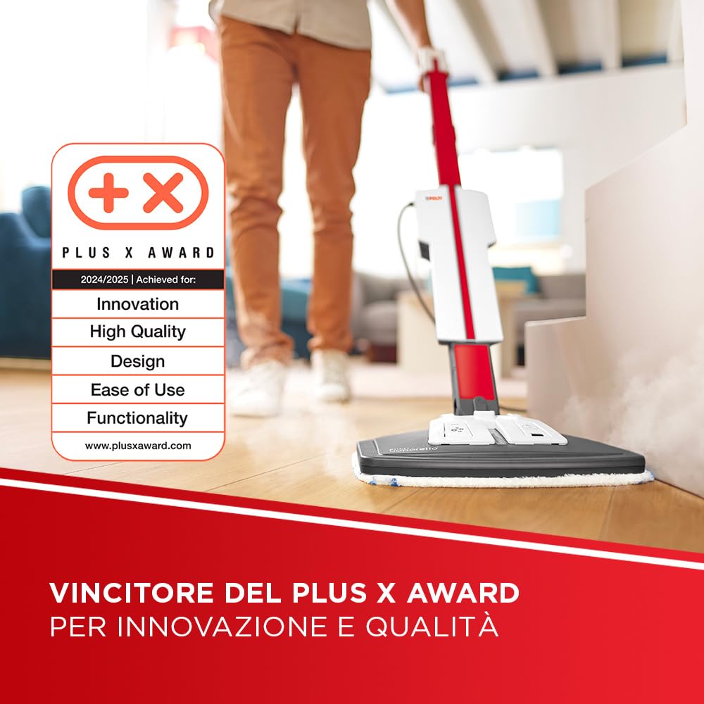 Polti Vaporetto SV650 Style, Scopa a Vapore con Pulitore Portatile Integrato, Potenza Max 1500 W, 19 Accessori, Filtro Anti Calcare, Autonomia Illimitata, Parking Verticale, Rosso e Bianco