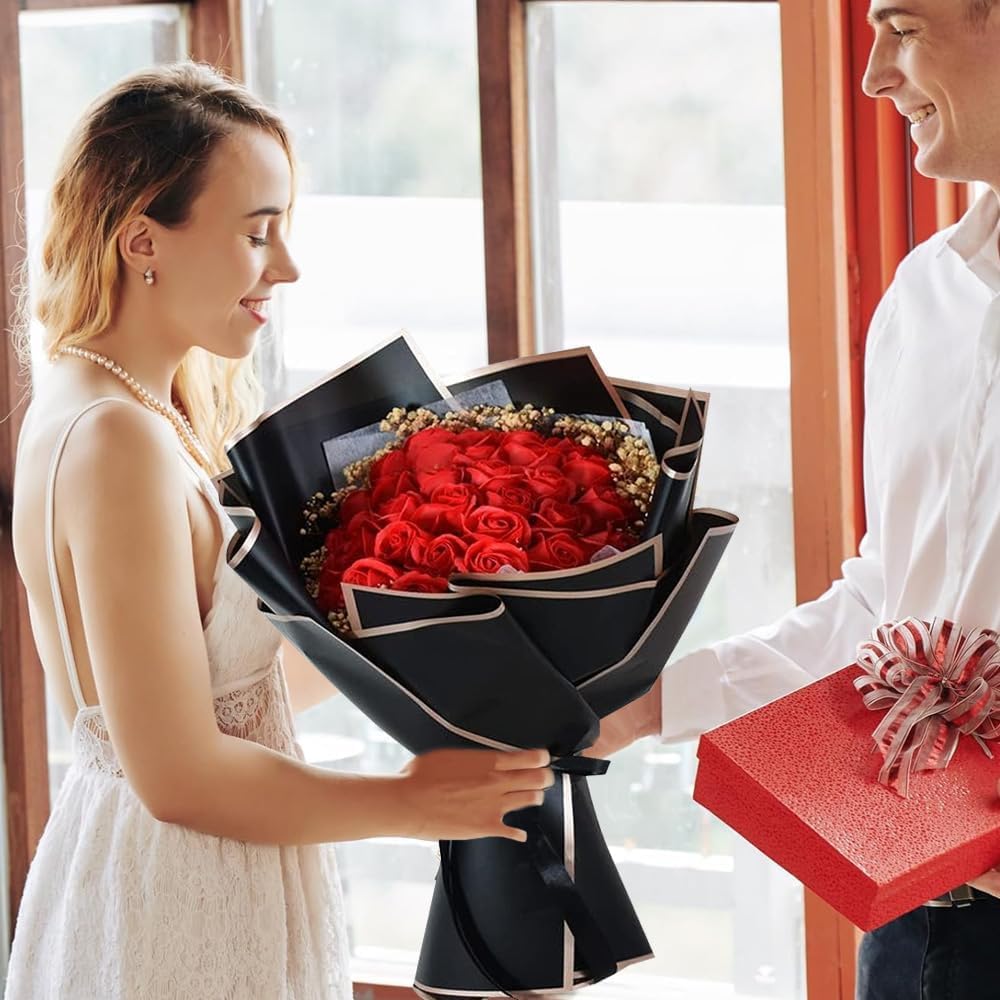 Carta Da Regalo Per Bouquet - 20 Pezzi 58x58 Cm, Impermeabile, Con Bordo Dorato