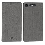 Feitenn Sony Xperia XZ1 Compact Premium Flip Leather PU Wallet Smart Case Stand Kickstand Card Holder Magnetic Closure Clear TPU Bumper Slim thin Cover Case for Sony Xperia XZ1 Compact (Gray)