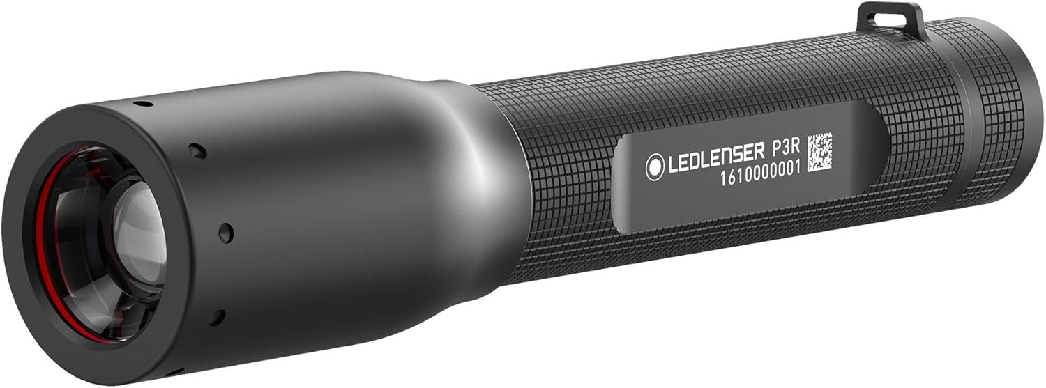 Ledlenser P3R Rechargeable Pocket Torch-140 Lumens and Advanced Spot to Flood System, Aluminium, Black