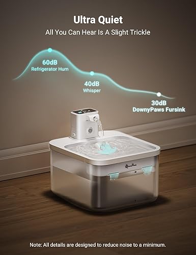 Miniatura 8 de DownyPaws Fuente de agua para gatos con pilas, fuente de agua inalámbrica Fursink de 84 oz2.5 L para gatos en el interior, dispensador automático de