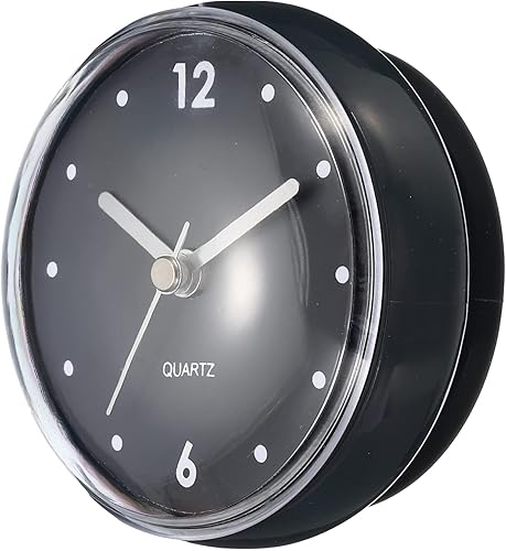 PATIKIL Reloj de baño impermeable, funciona con pilas, mini relojes de pared silenciosos con ventosa negra para ducha, cocina, decoración del hogar,