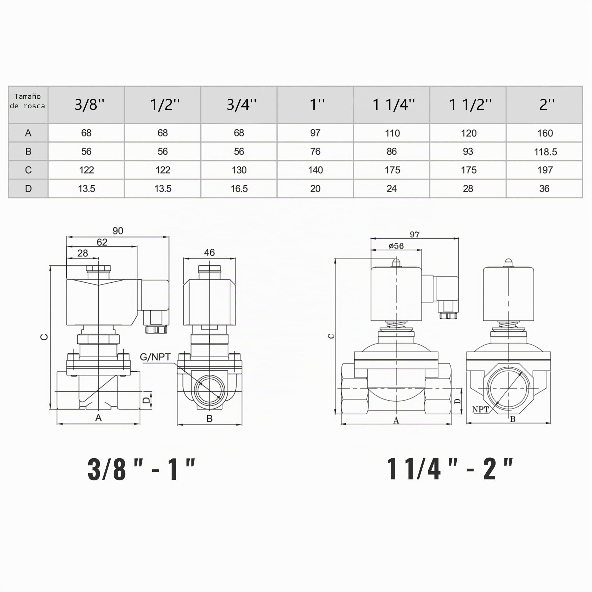 U.S. Solid Electroválvula latón G 1 pulgada 220 V CA normalmente abierta 10 bar, válvula eléctrica para agua, aire, diésel, queroseno, gasolina