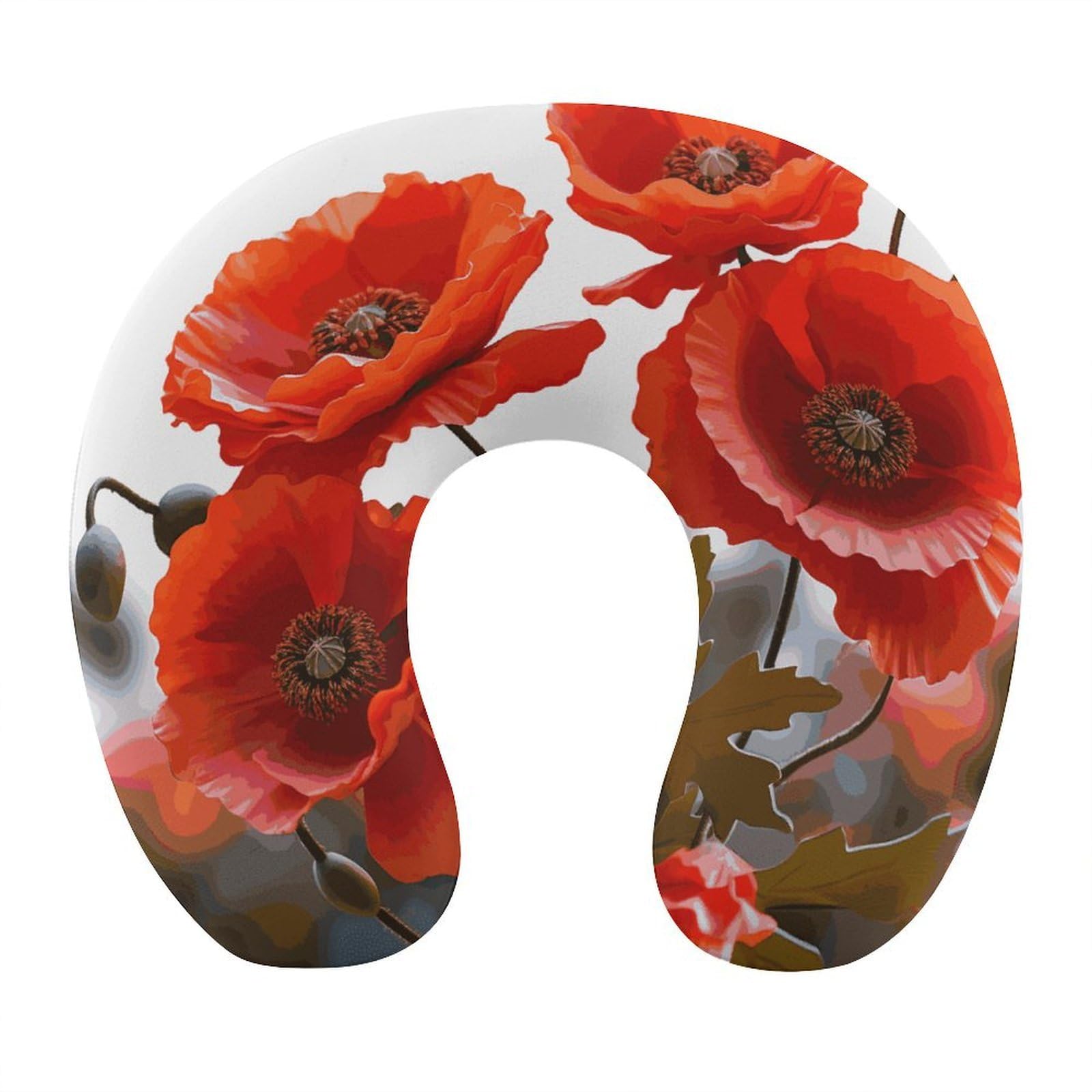 FekiLoot Poppy Flowers Vivid Petals Travel Pillow,U Shaped Office Napping Pillow Support Neck and Head Comfortable Travel Neck Pillow U Shape Sleeping Essentials for Long Haul Flights