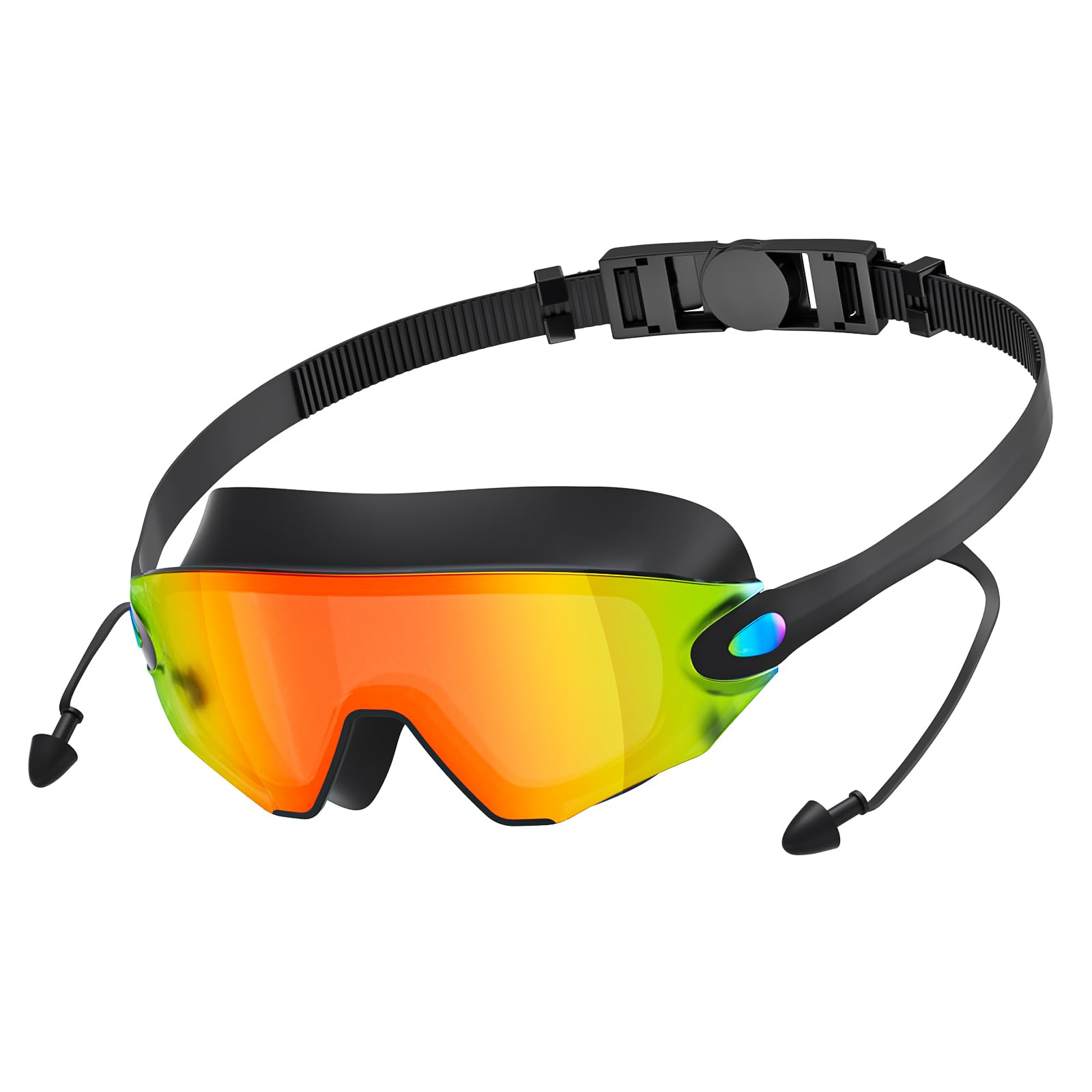 Lavlola Swimming Goggles, Upgrade Swim Goggles with Earplugs Anti Fog UV Protection No Leakage Clear Vision for Adult Women Men (Black/Red Lens)