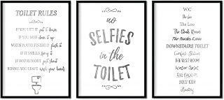 Foiled Toilet Quote Wall Art Prints - Bathroom Wall Decor - Unframed Set of Three Silver Foiled Posters
