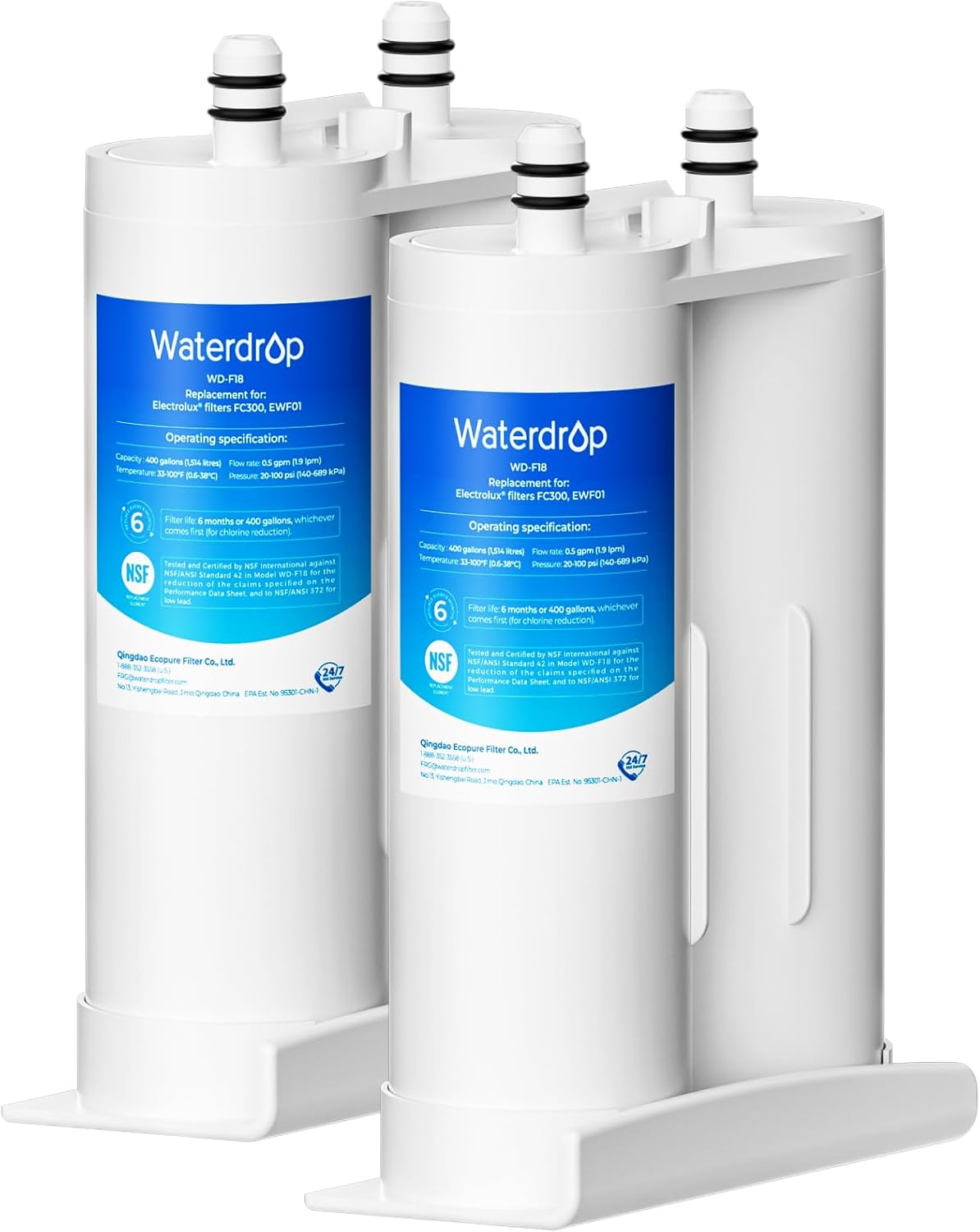 Waterdrop Replacement for EWF01®, FC-300, FC300, EFF-6018A, 241988703 Refrigerator Water Filter, 2 Filters
