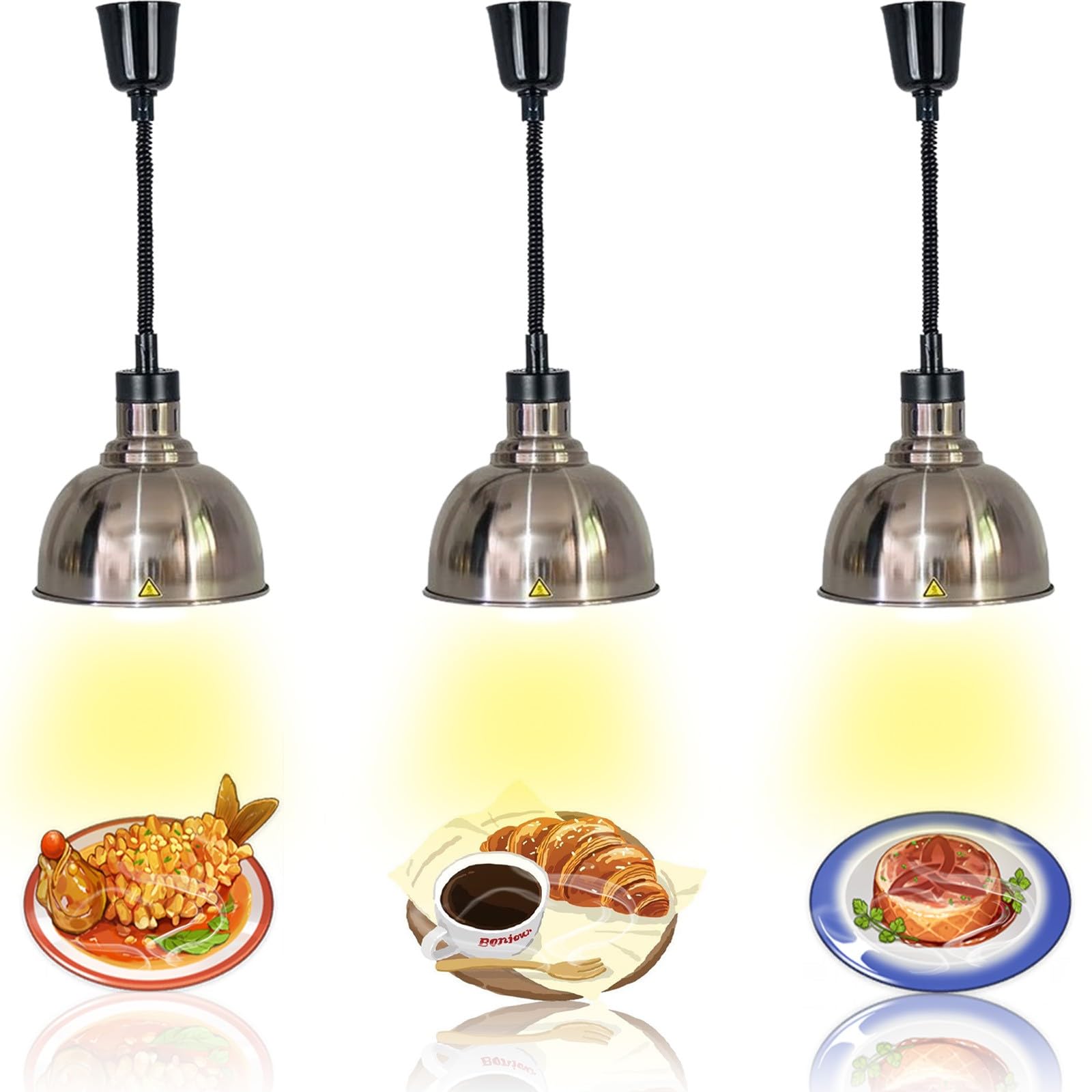 Lámpara de Calor de Alimentos Suspension para Cocina, Restaurante | Lámparas de Calentamiento de Alimentos Extensible, 250W Lampara Calor Cocina, 25cm Lampara Calienta Platos Cocina y Buffets
