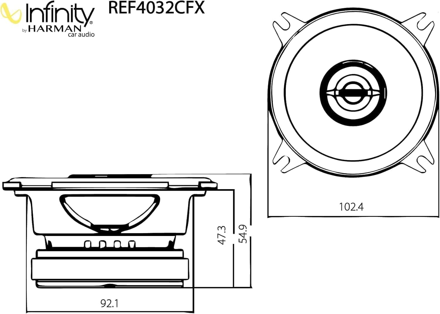 Infinity Reference 4032CFX Altoparlanti Coassiali Auto 2 Vie 100mm 4 Pollici 35W RMS Cono Woofer Plus One Tweeter in Seta Edge-Driven Upgrade Audio per Qualsiasi Veicolo e Suono Nitido e Dettagliato