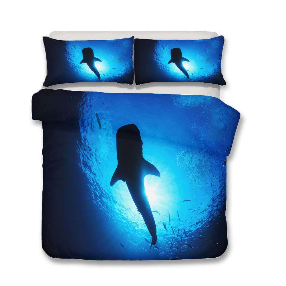 Housse de couette requin 200x200 pour remplacer le linge de lit uni par un décor océan 3D