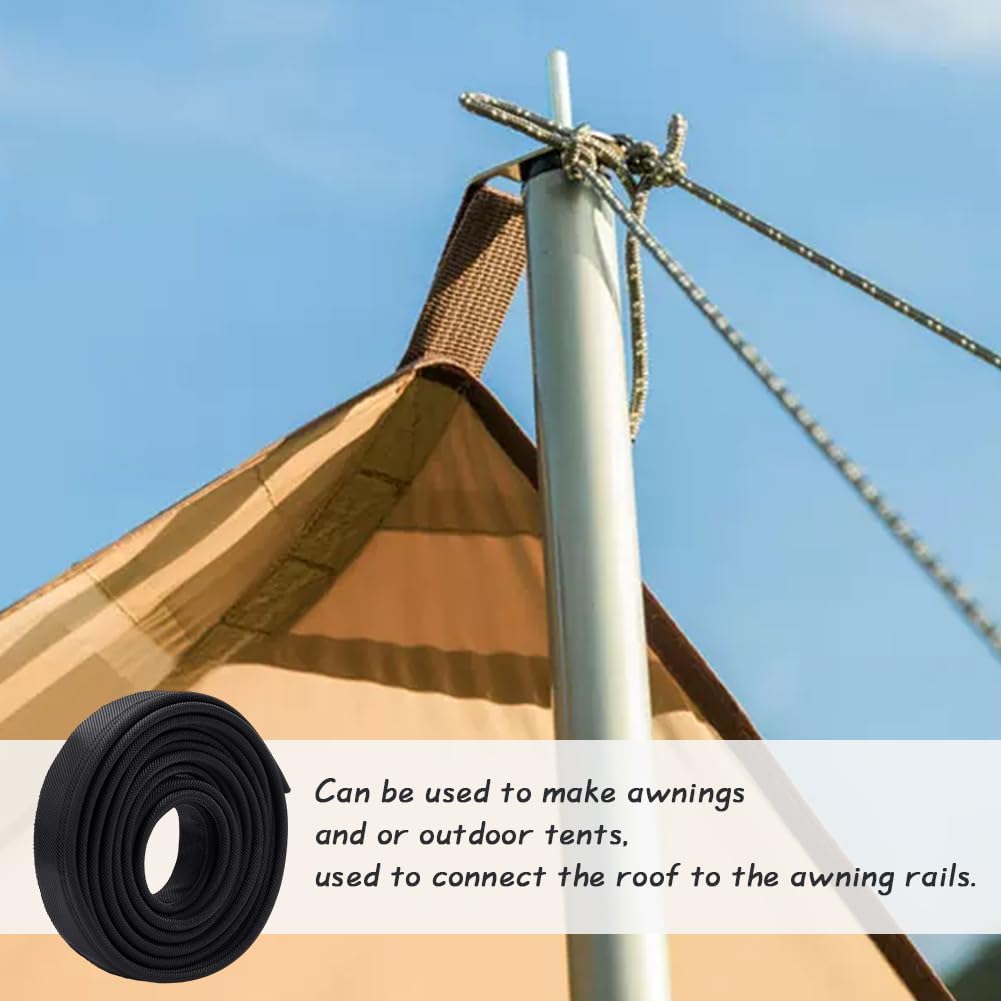 BENECREAT 5.4 Yards Black Awning Rail Insert,1.2inch Double Flap Awning Tent Piping Insert 0.24IN Built-in Card Strip for Rv, Awnig, Tarps, Camping Tent Accessories