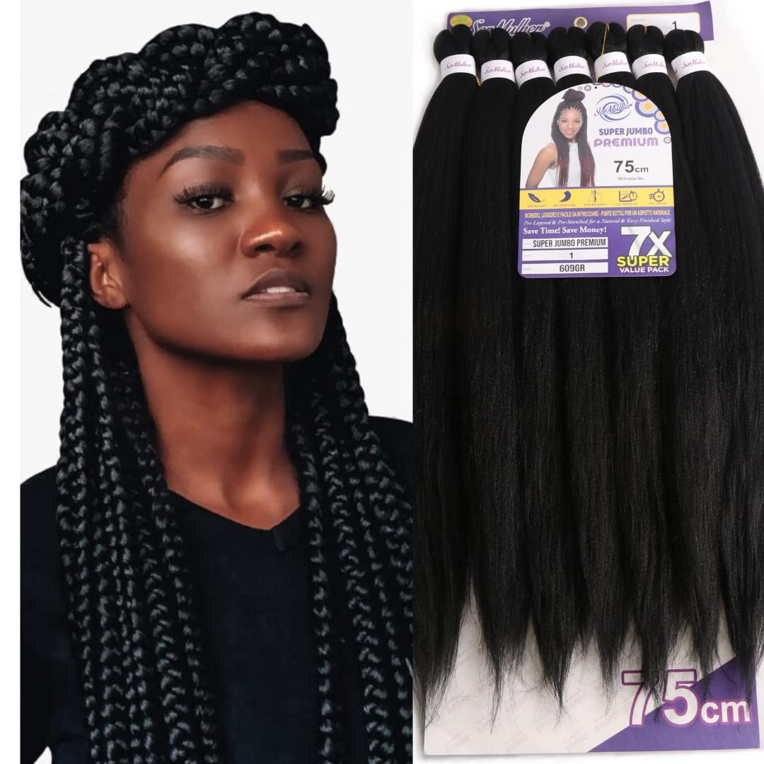 SUPER JUMBO PREMIUM 609gr, 75CM – Extensiones para Trenzas Africanas y Dreads- Un paquete es suficiente para completar tu Look. (1 Negro)