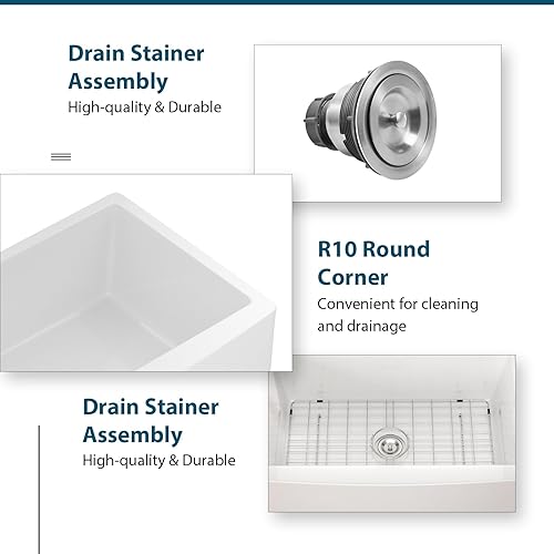 Vista 59 de Fregadero de 33 unidades de arcilla refractaria de 33 x 20 x 10 pulgadas, color blanco, fregadero de cocina de porcelana de cerámica, estilo casa
