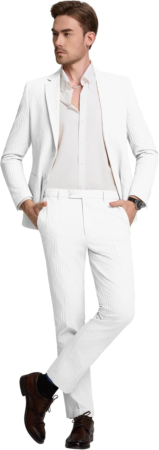 Mens Suit Slim Fit 2 Piece Beach Wedding Outfit Suits for Men Summer Lightweight Blazer Pants Set - Image 5