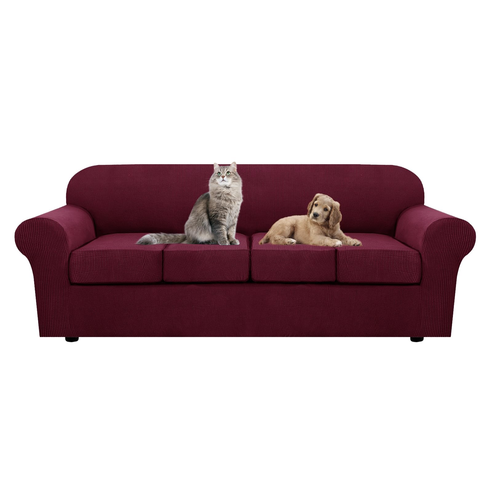 SYLC Ektorp Sofa Cover with Seat Cushions Covers and Backrests Covers Sofa Covers Stylish Stretch Jacquard Couch Slipcover Protector (Winered,L Sofa+4 Seats)
