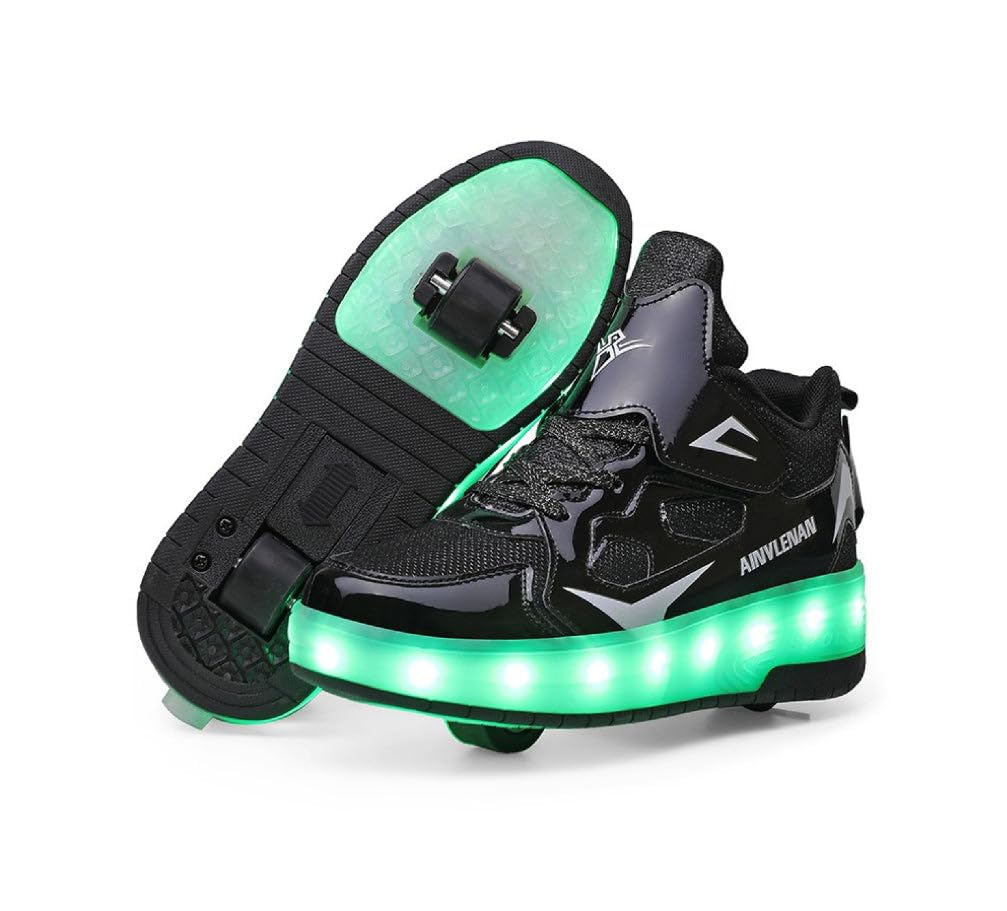 Sneaker per Bambini,Scarpe da Skateboard a Due Ruote,Luce a Cambio Colore Regolabile,Ricarica USB,universali per Ragazzi e Ragazze,Nero Rosa Oro Argento 27–40 EU