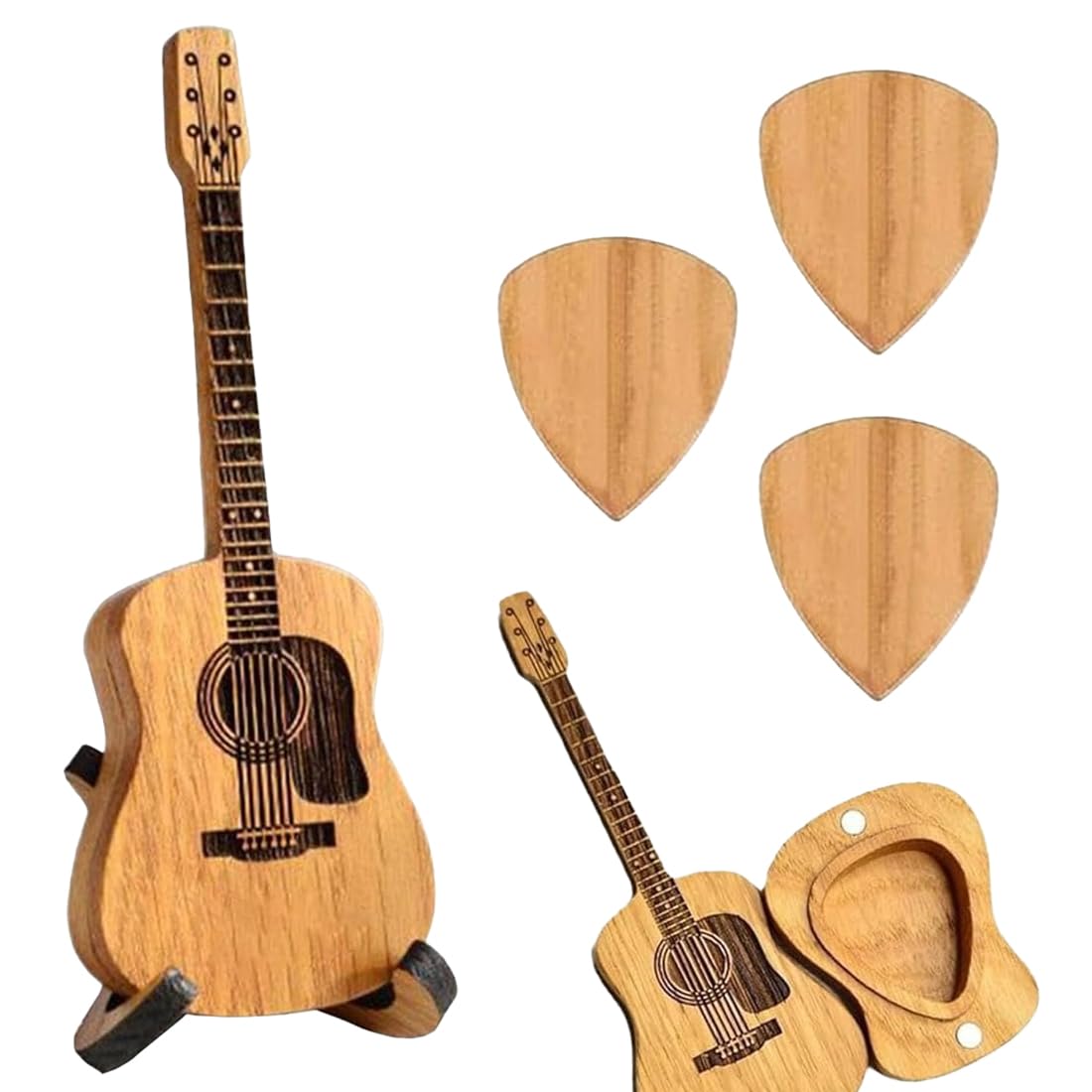 1 Set Porte-Médiator en Bois en Forme de Guitare avec Support Boîte à Médiators Artisanat en Bois - Les Beatles, Paul McCartney, John Lennon, RIngo Starr, George Harrison 1 Set Porte-Médiator en Bois en Forme de Guitare avec Support Boîte à Médiators Artisanat en Bois