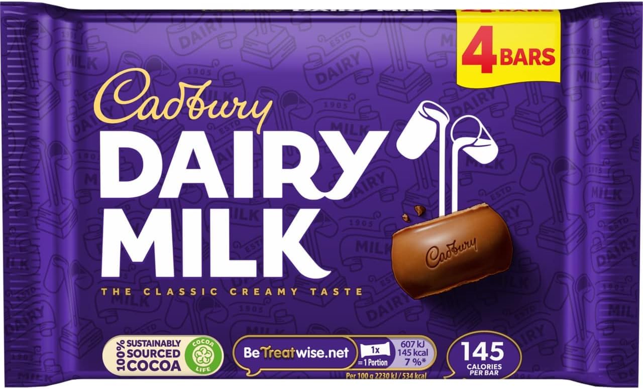 Cadbury Dairy Milk Chocolate Bar Multipack, Smooth & Creamy Milk Chocolate, Multipack of 4 x 27.2 g Bar (Pack of 1)