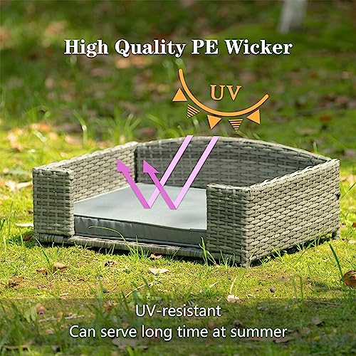 Pet Sofa Bed,Modern Couch Dog Bed With Removable Soft Cushion,Pe Wicher Rattan Cat Beds With Elevated Floor,Pet Outdoor Furniture With Plastic End Cap,Easy To Clean,25''Lx20''Wx10''H #TOP5