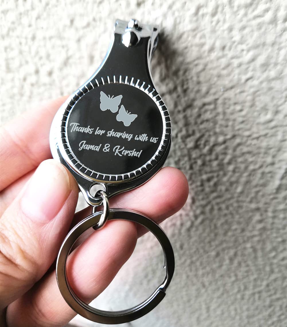 60 Stück personalisierter Nagelknipser Flaschenöffner mit Logo-Text für Männer und Frauen, Hochzeitsgeschenke für Gäste, Bulk, graviert, 4-in-1 Multifunktions-Flaschenöffner, Party, Urlaub, Vatertag,