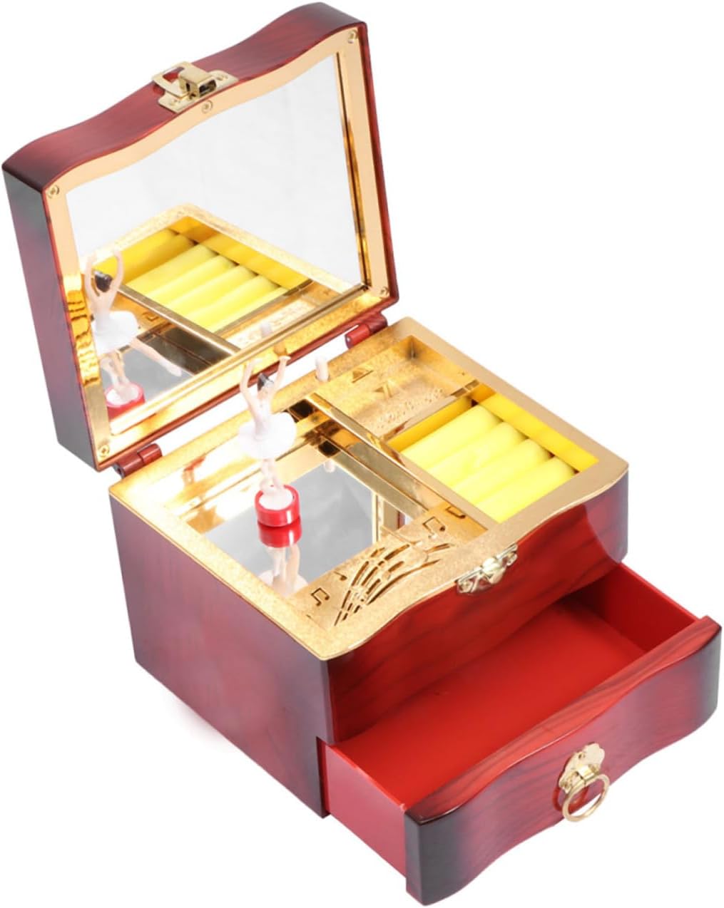 Abaodam Creative Red Musical Jewelry Box with Dancing Ballerina, Jewelry Storage Container for Women, Music Keepsake Box for Trinket Organization and Display