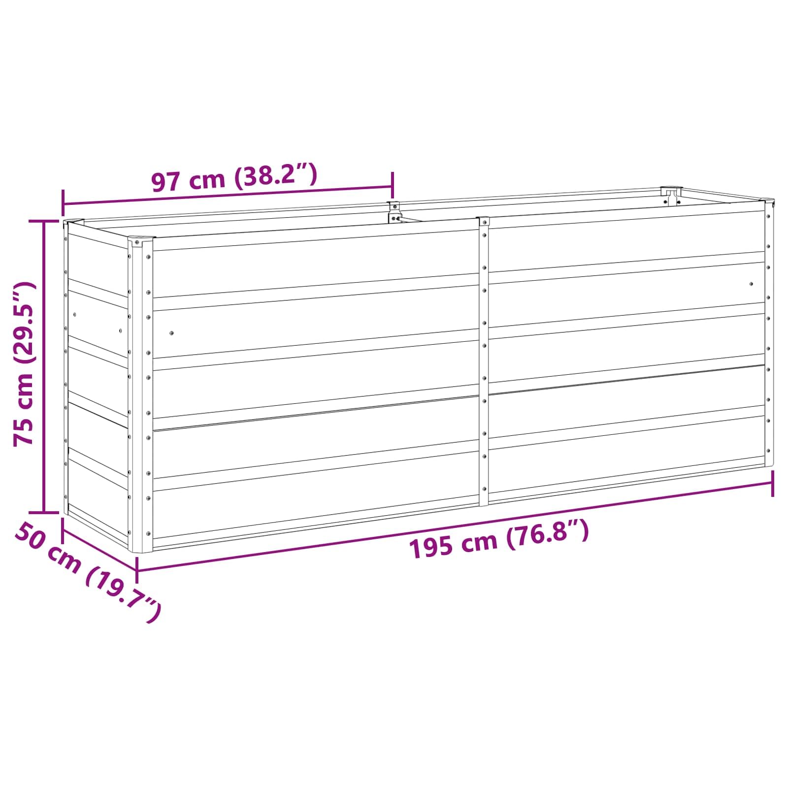 Fengshui Verzinkter Stahl Pflanzkübel Anthrazit 195x50x75 cm | Robust, wetterfest, einfache Montage, für Garten und Terrasse, modernes Design
