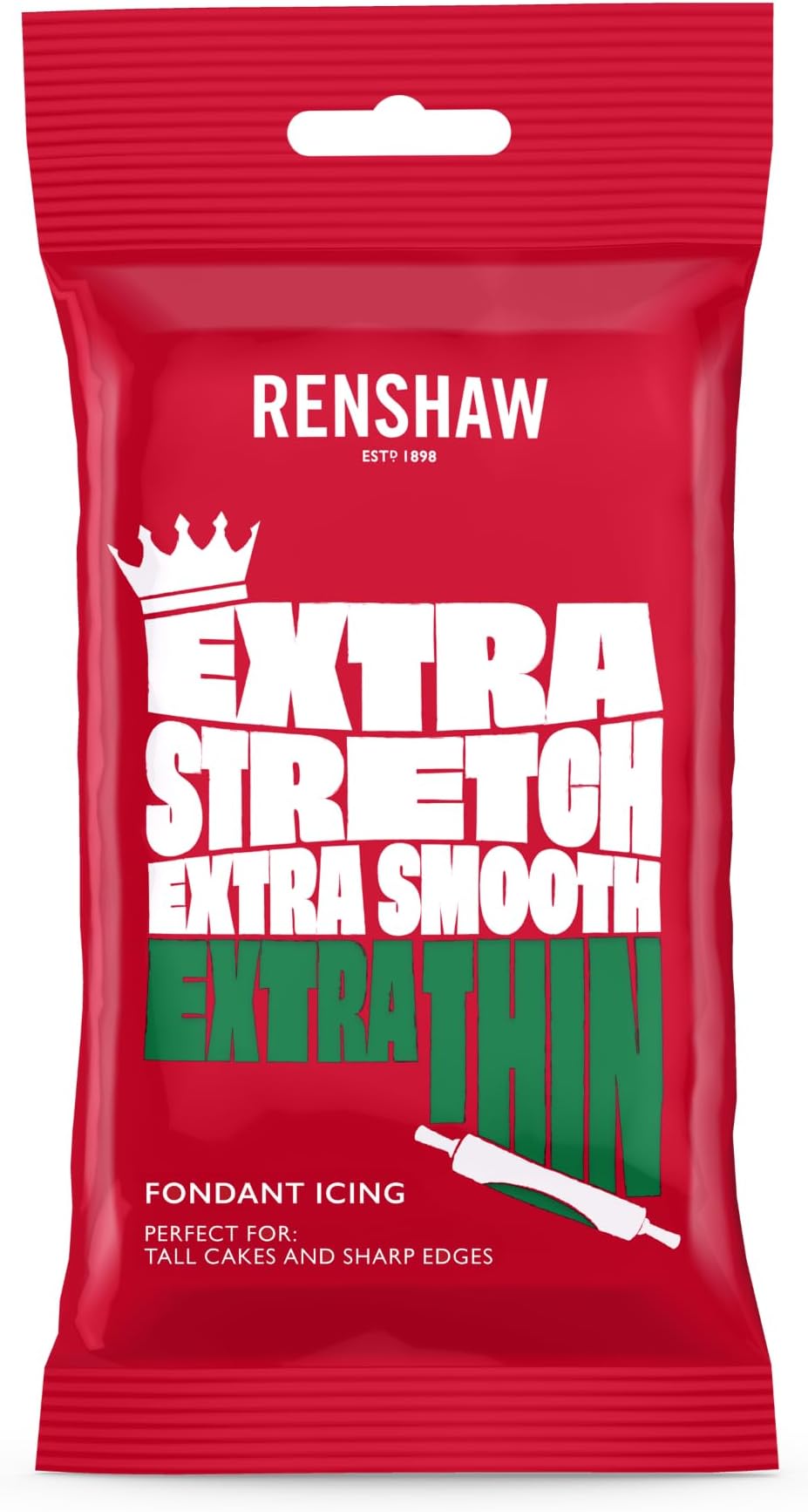 Renshaw Green Extra Stretch, Smooth & Thin Fondant Icing, 250 g (Pack of 1) - Ready to Roll Icing for Cakes